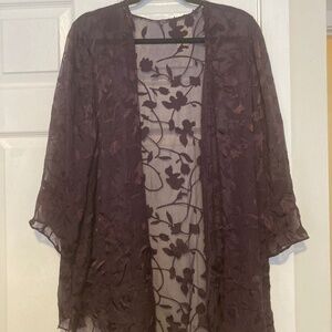 Beautiful Purple Lace Kimono Burnout Jacket Open Front